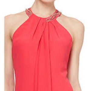 SLNY Bead Braided Halter Chiffon Dress 6P
